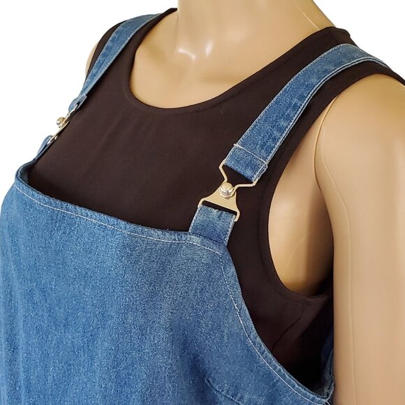 VTG Chambray Jumper Dress Women's 16 Blue Suspenders Pockets Boston Classics - Picture 7 of 12